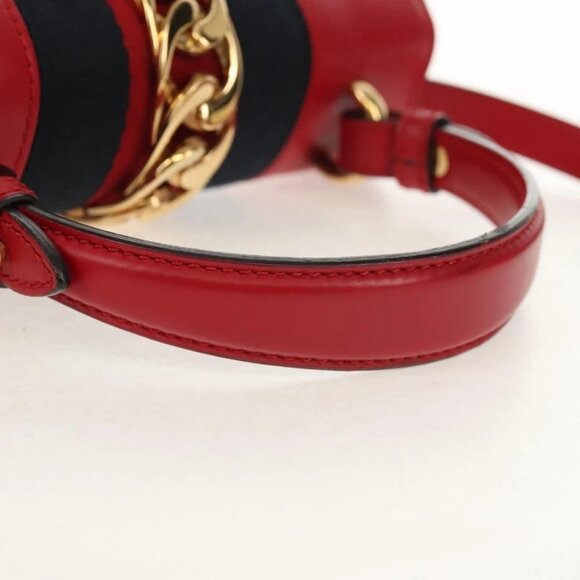 GUCCI Silvi Sherry Line Hand Bag Leather 3way Red Gold - Picture 8 of 15